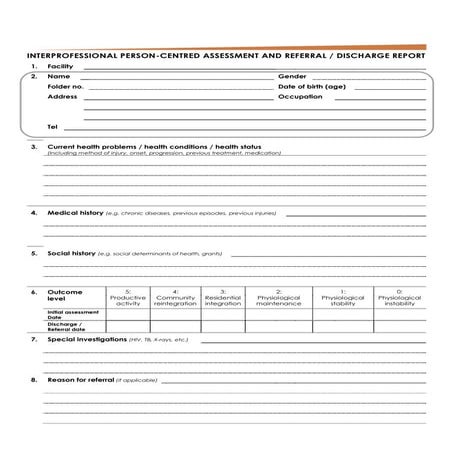 Interprofessional person-centred assessment and referral / discharge report based on ICF