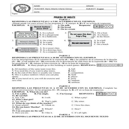 Prueba icfes inglés 2012