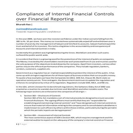 Internal Controls over Indian Financial Reporting
