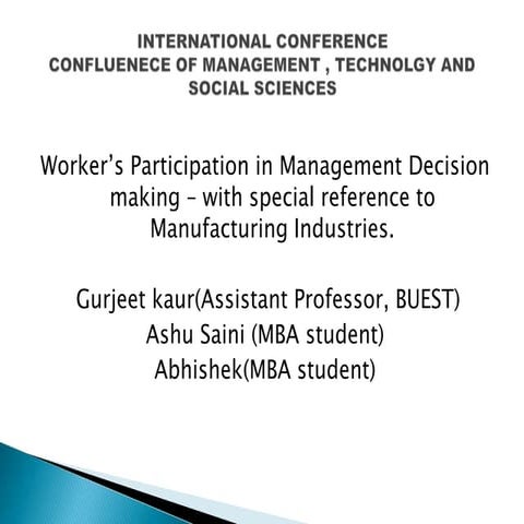 Worker’s Participation in Management Decision making – with special reference...