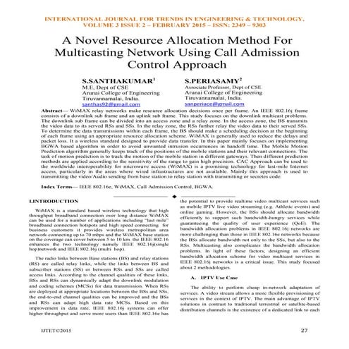 A Novel Resource Allocation Method For Multicasting Network Using Call Admiss...
