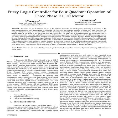 Fuzzy Logic Controller for Four Quadrant Operation of Three Phase BLDC Motor