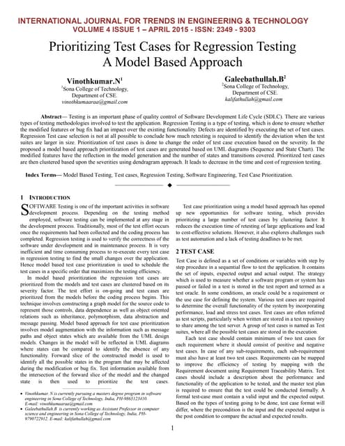Prioritizing Test Cases for Regression Testing A Model Based Approach