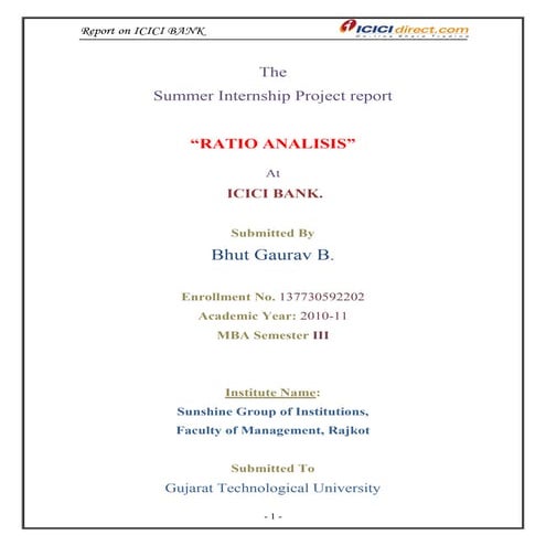 SIP PROJECT ON ICICI BANK BY :- GAURAV BHUT