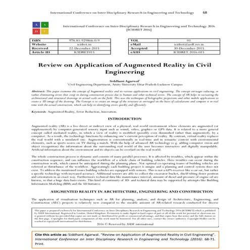 Review on Application of Augmented Reality in Civil Engineering