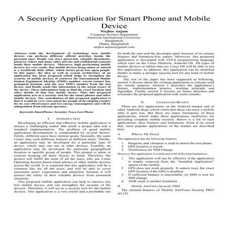 Security Application for Smart Phones and other Mobile Devices