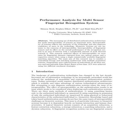 (2007) Performance Analysis for Multi Sensor Fingerprint Recognition System
