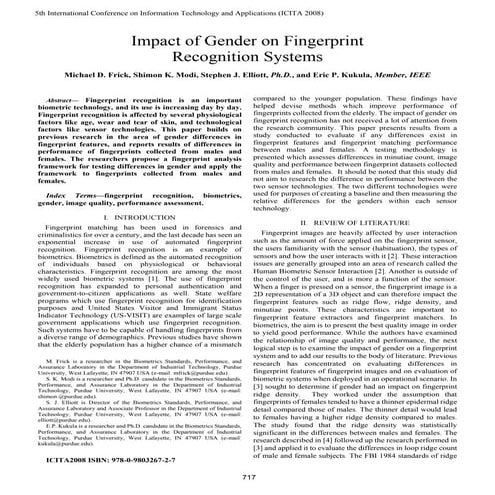 (2008) Impact of Gender on Fingerprint Recognition Systems