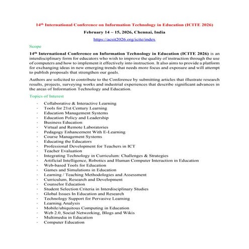 14th International Conference on Information Technology in Education ...