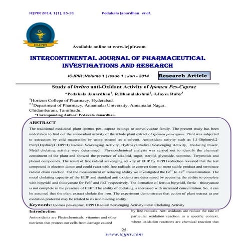 Study of invitro anti-Oxidant Activity of Ipomea Pes-Caprae