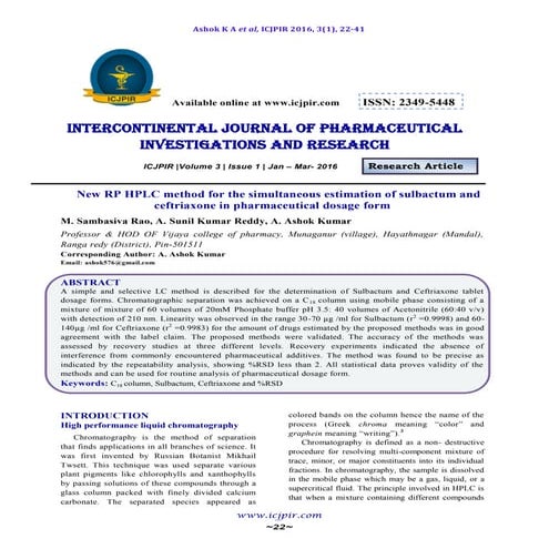 New RP HPLC method for the simultaneous estimation of sulbactum and ceftriaxo...