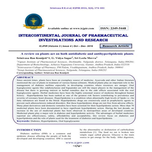 A review on plants act on both antidiabetic and antihyperlipidemic plants