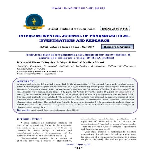 Analytical method development and validation for the estimation of aspirin an...