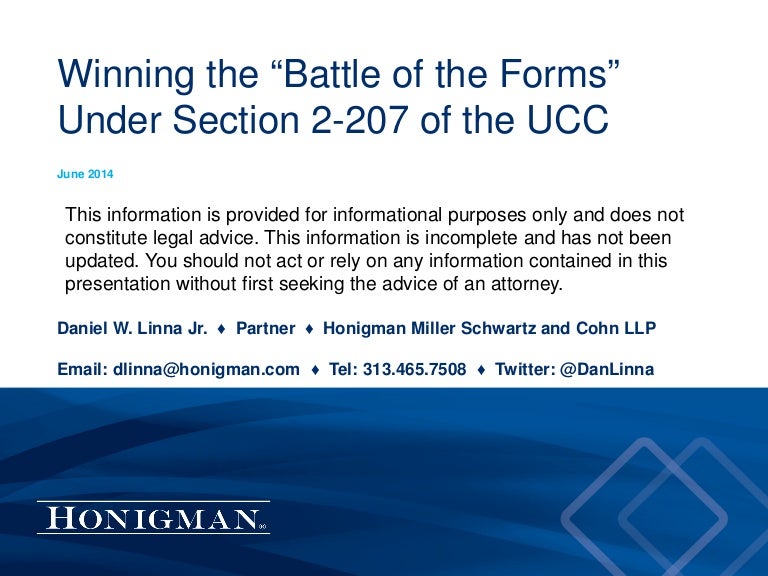 Winning the “Battle of the Forms” Under UCC Section 2-207 - Daniel W.…