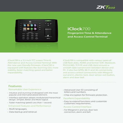 iClock700: Advanced Fingerprint Time & Attendance and Access Control ...
