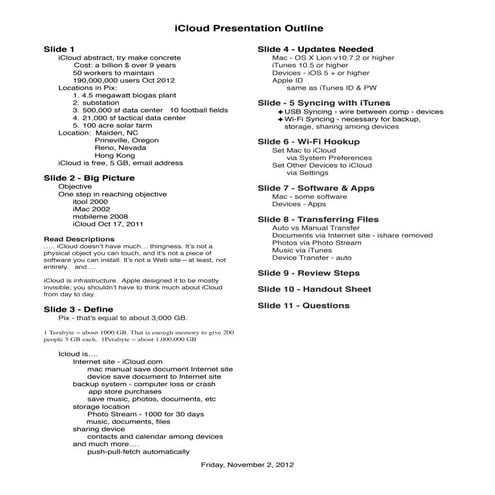 iCloud Presentation Notes