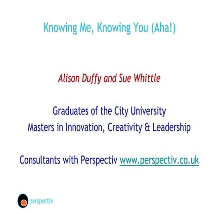 Knowing Me, Knowing You - a Conversation About Our Creative Problem Solving S...
