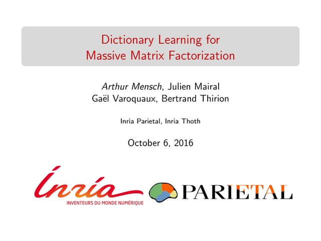 Dictionary Learning for Massive Matrix Factorization