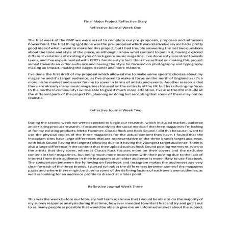 Final major project reflective diary | DOCX