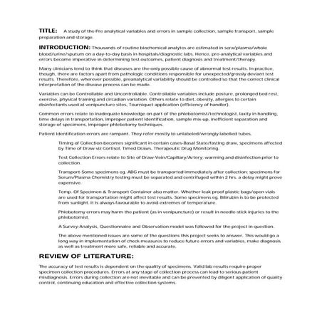 Preanalytical variables and errors in sampling