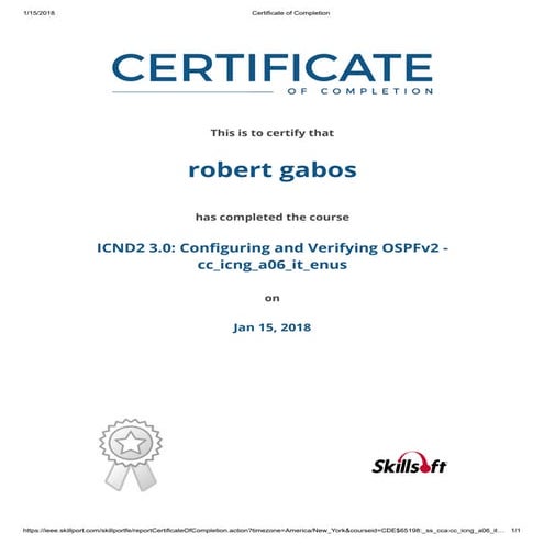 SkillSoft IEEE.org - ICND2 3.0 Configuring and Verifying OSPFv2