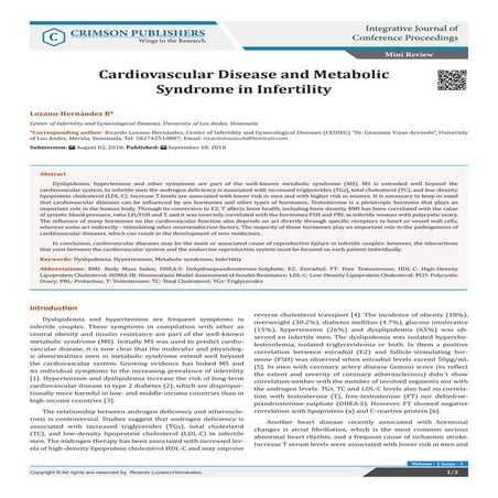 Crimson Publishers-Cardiovascular Disease and Metabolic Syndrome in Infertility