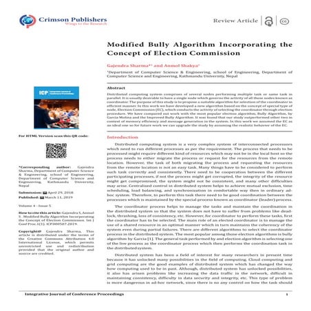 Modified  Bully  Algorithm  Incorporating  the  Concept of Election Commissio...