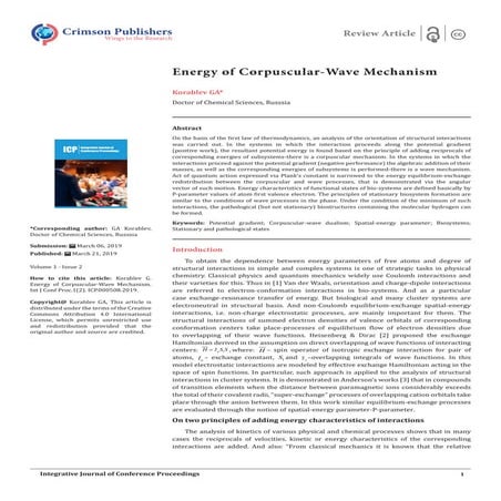 Energy of Corpuscular-Wave Mechanism_Crimson Publishers