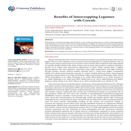 Benefits of Intercropping Legumes  with Cereals