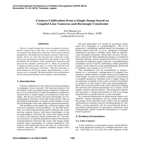 Camera Calibration from a Single Image based on Coupled Line Cameras and Rect...