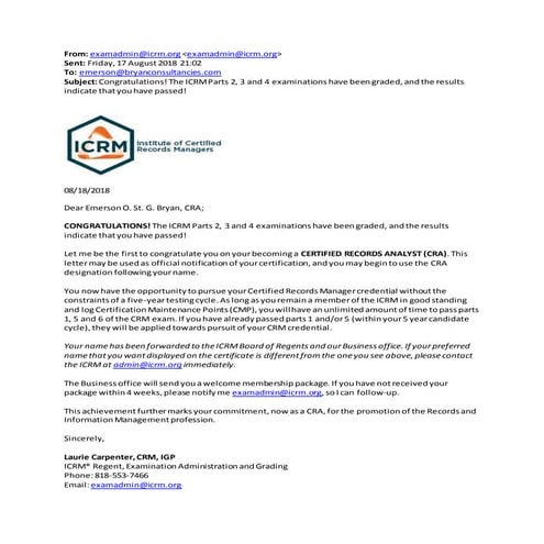 ICRM Email - CRA