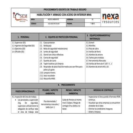 Procedimiento Seguro para Habilitación y Armado con Acero en Interior ...