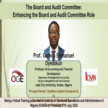 The Board and Audit Committee:  Enhancing the Board and Audit Committee Role