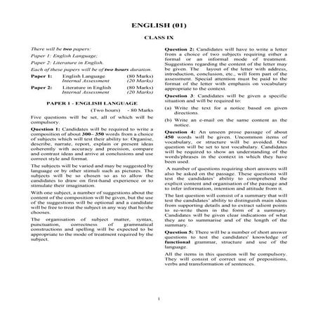 Icse english class ix