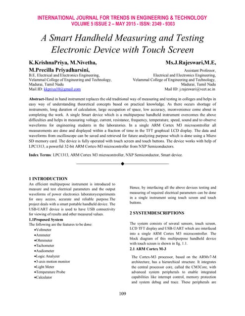 A Smart Handheld Measuring and Testing Electronic Device with Touch Screen