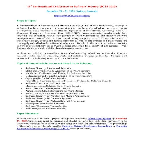 11th International Conference on Software Security (ICSS 2025) | PDF