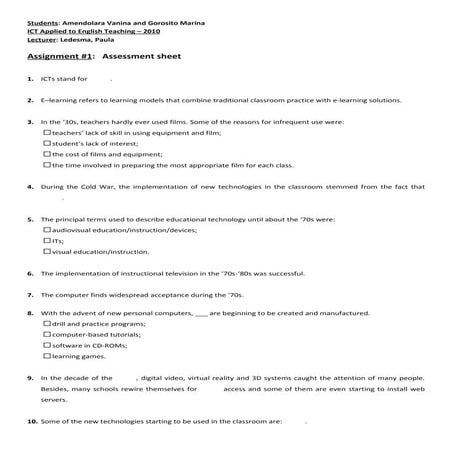 Ict   assignment 1 - assessment sheet