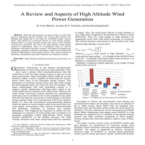 A Review and Aspects of High Altitude Wind Power Generation