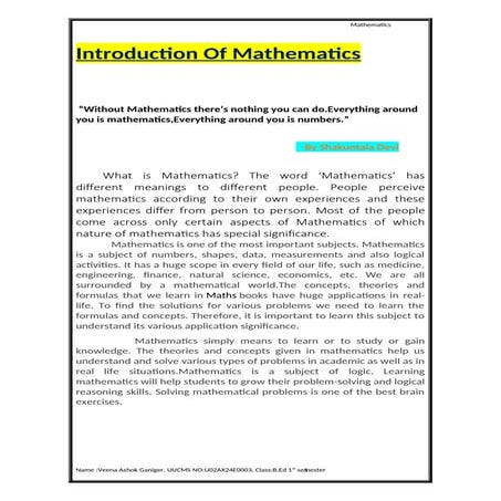 Title name is : Introduction to mathematics