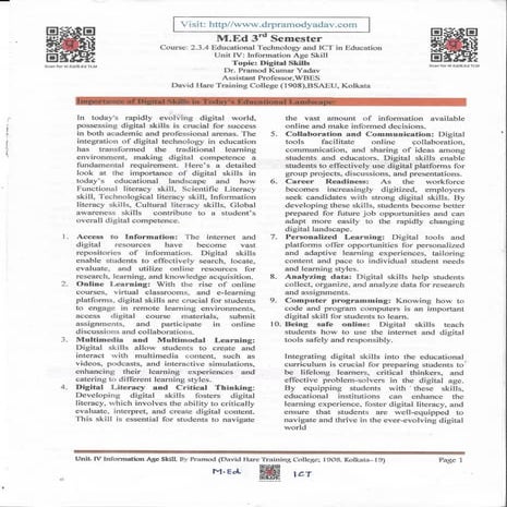 Importance of Digital Skills in Today's Educational Landscape:Digital Skills