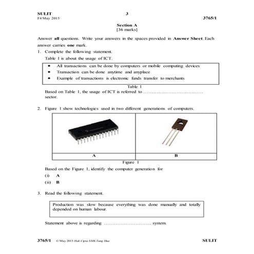 ICT Form 4 MAY 2015 test paper