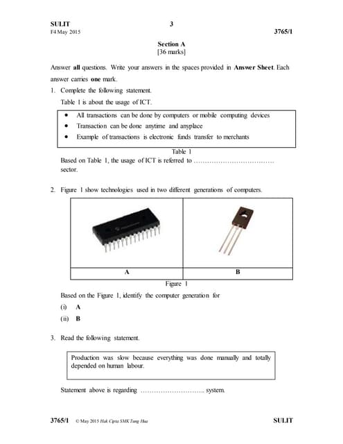 ICT Form 4 MAY 2015 test paper