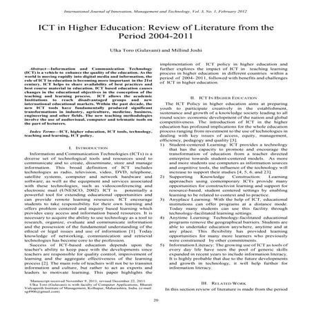 Ict in higher education review of literature from 2004 2011