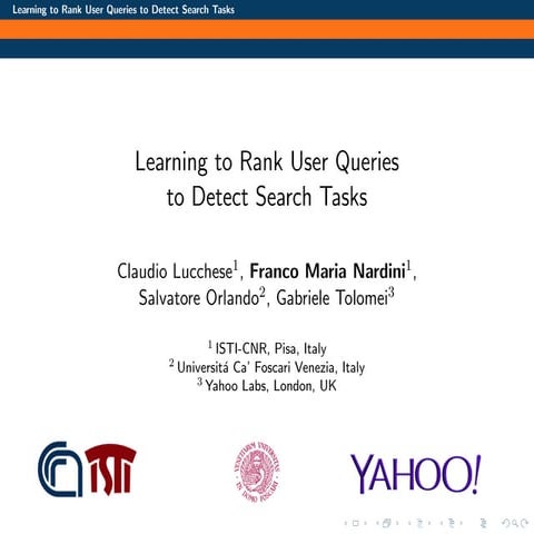 Learning To Rank User Queries to Detect Search Tasks