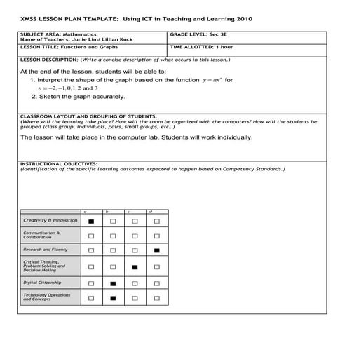 Ict lesson plan for sec 3 e (fuctions and graphs)