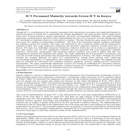 Ict personnel maturity towards green ict in kenya