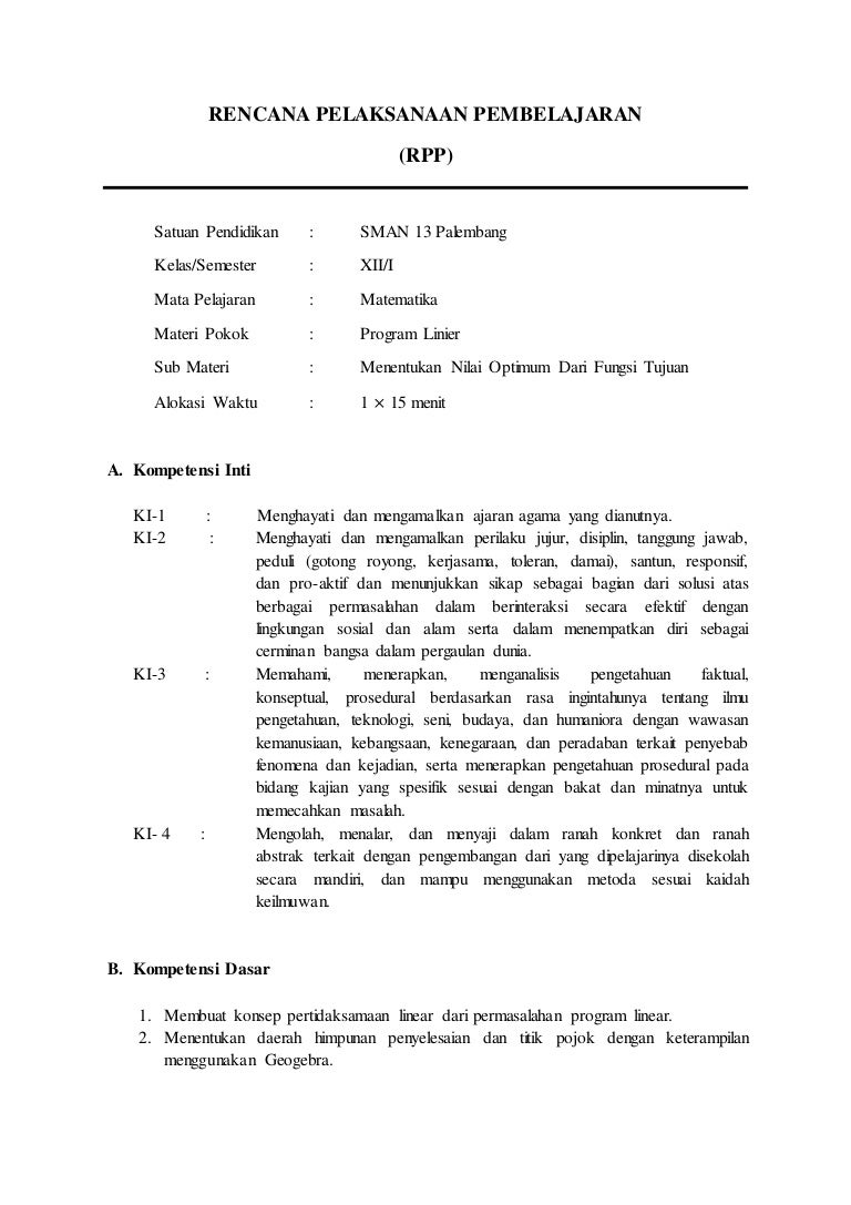 Rpp Program Linier Persentasi Ict