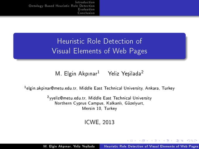Heuristic Role Detection of Visual Elements of Web Pages