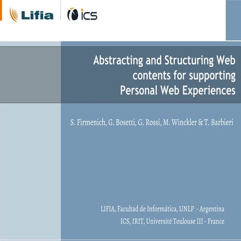 Abstracting and Structuring Web contents for supporting  Personal Web Experie...
