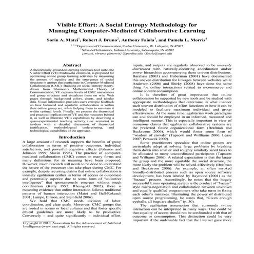 Icwsm10 S MateiVisible Effort: A Social Entropy Methodology for  Managing Com...